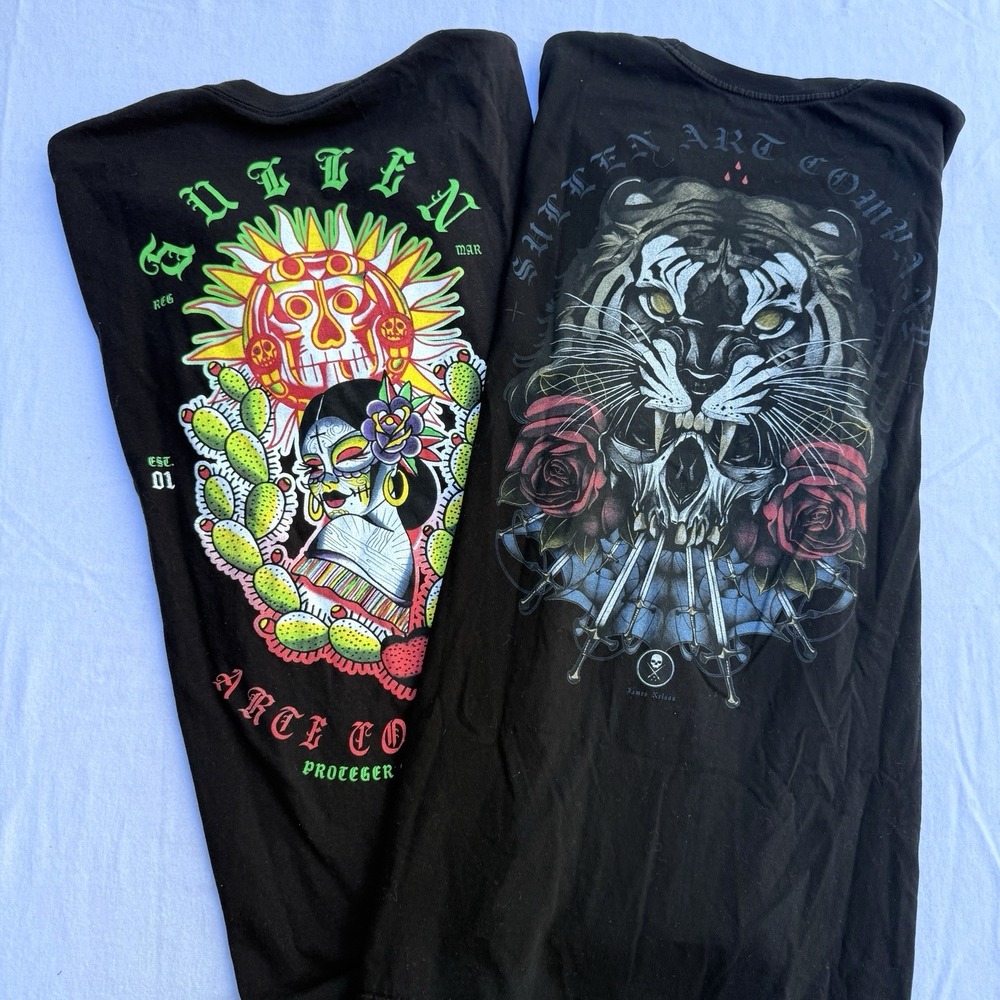 Lot 2 Sullen Art Collective Graphic T-Shirt Mens 2XXL Tattoo Art Cinco De Mayo